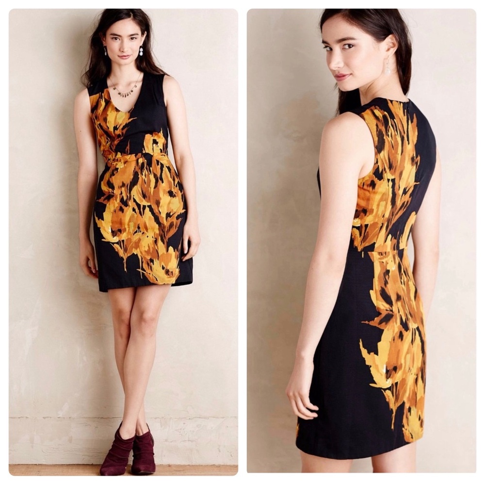 Anthropologie Firebloom Sheath Dress By Tabitha in Black - Cotton Sz. 4